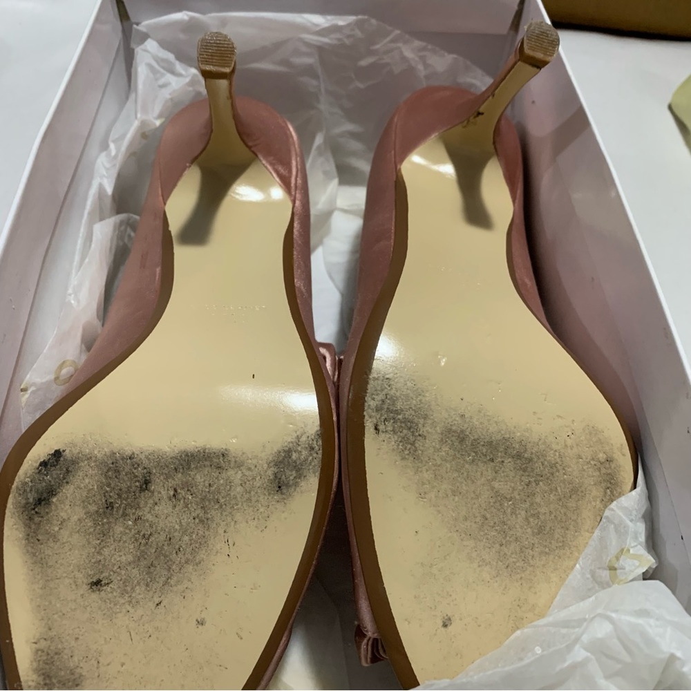 Satin Pink Nude 8.5 opentoed Pumps - Picture 10 of 16